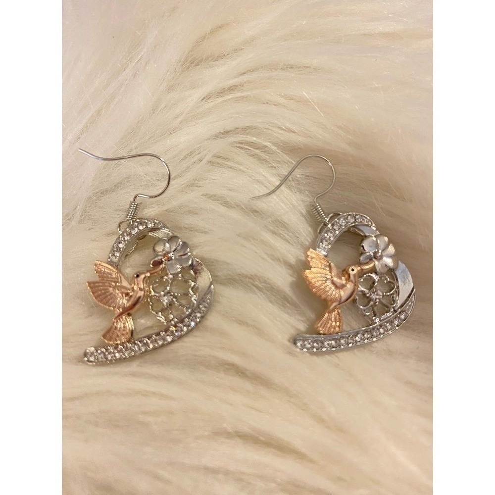 Hummingbird earrings embellished with simulated diamonds Silver & Copper plated